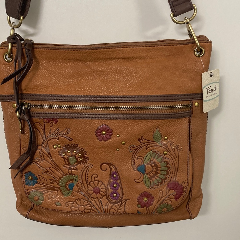 Fossil Brown genuine, leather large Crossbody Bag with tags vintage 90s